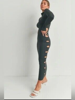 Black Cutout Slim Midi Dress